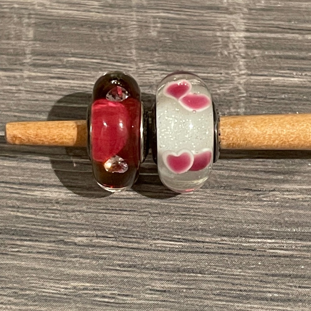 Pandora Compatible Sterling Silver Heart Valentines Glass Charms